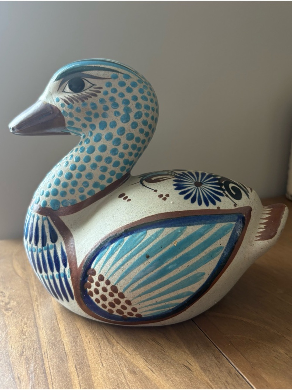 Mexican Tonala Pottery Duck Signed by Reyna 7x6” No Chips or Cracks